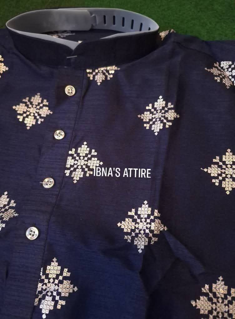 Men Navy Blue Soft Parbon Silk Kurta