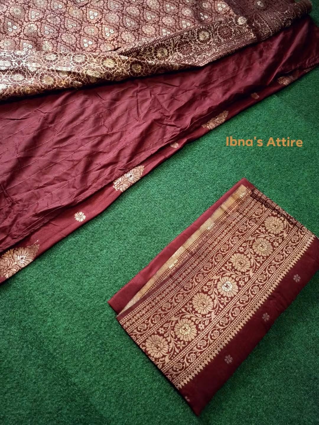 Softy Khaddi Banarasi Silk Saree in Rich Maroon with All-Body Golden & Copper Jari Weaving, Rich Pallu, and Banarasi Border Blouse Piece