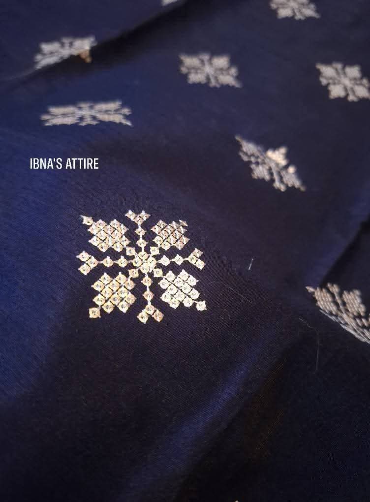 Men Navy Blue Soft Parbon Silk Kurta