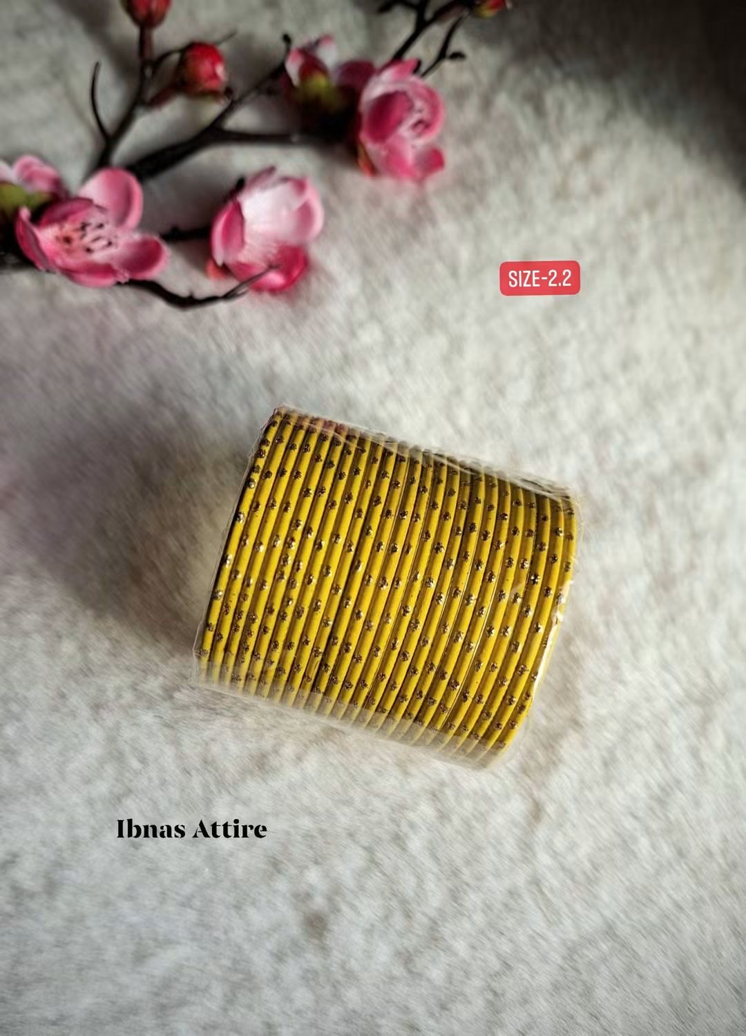 Kids Yellow Glitter Bangle Set | 24-Piece_ Festive Stack (Size 2.2)