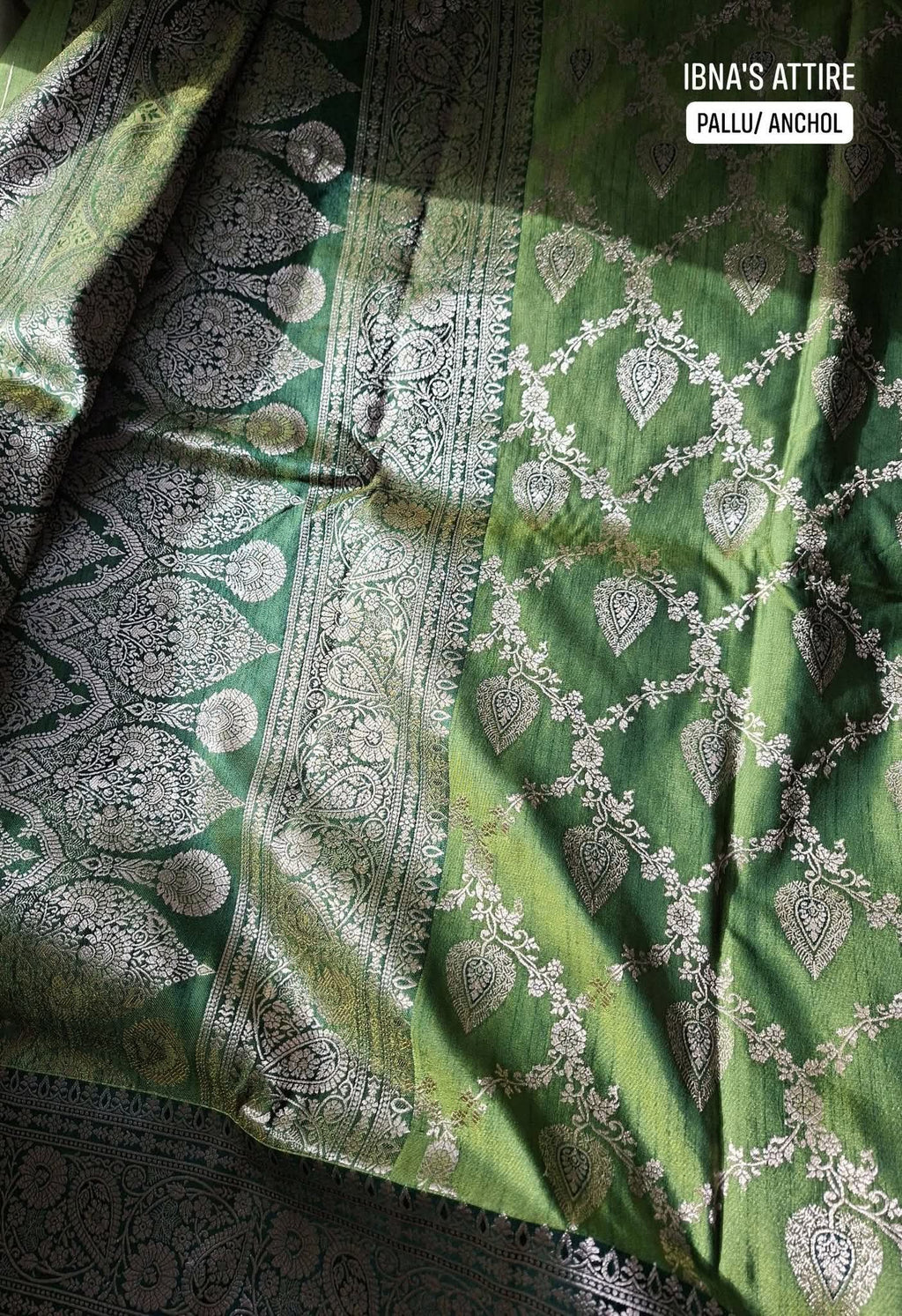 Authentic Banarasi Dual-Tone Mehendi Green Color Muga Katan Silk Saree With Blouse Piece