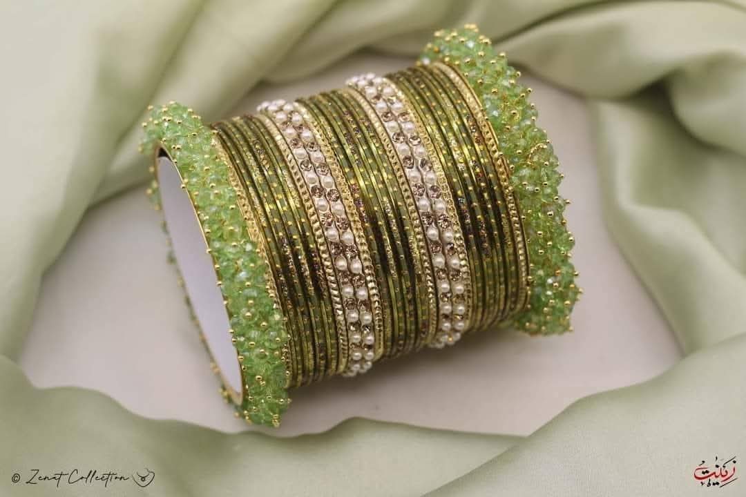 Polki bangles set- mint green