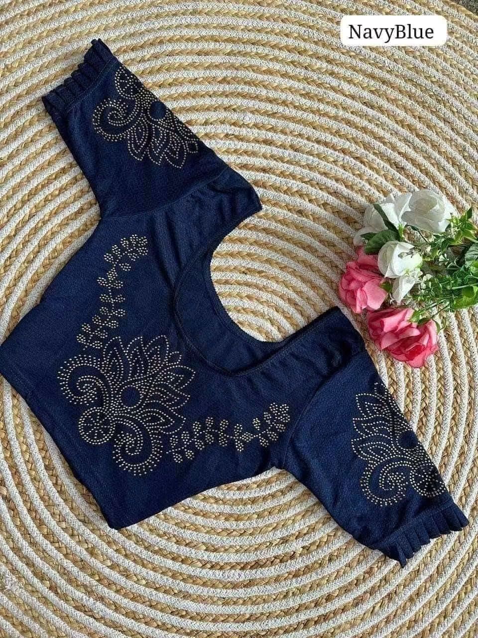 Stretchable Lycra Saree Blouses with Original Sirojki Work and Frill Sleeves in (5 colors)- (Free Size: 36,38,40)