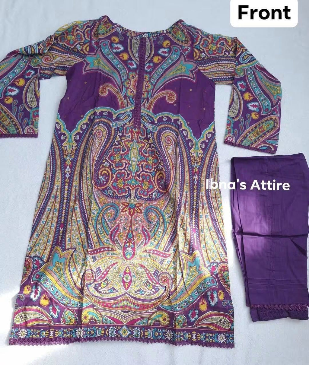 Gul Jee Purple Digital Printed Pure Pakistani Lawn 3-Piece Suit with Lace Work & Voil Dupatta (Size 40)
