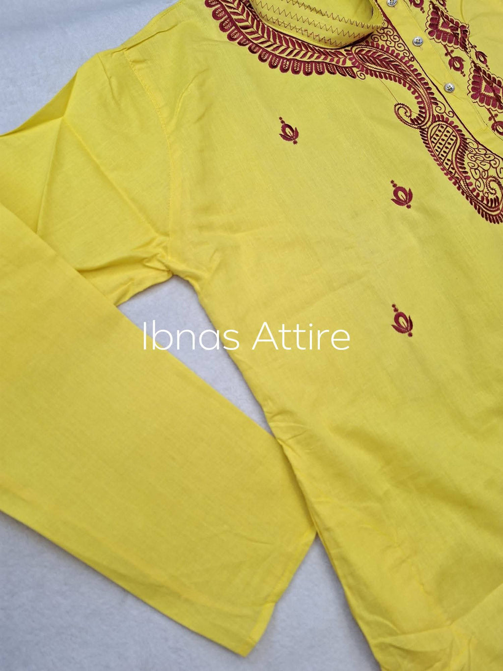Pure Soft Cotton Embroidery Work Men's Panjabi | Lemon Yellow Traditional Ethnic Wear (Loose Fit, Size 44)