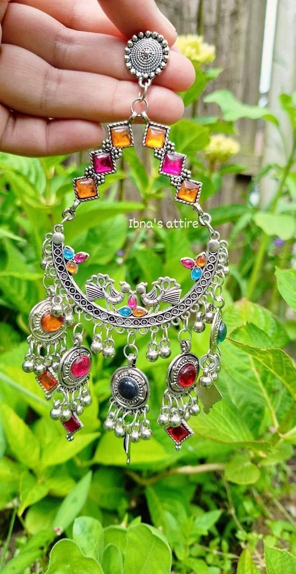 Multicolor Oxidized Silver Earrings