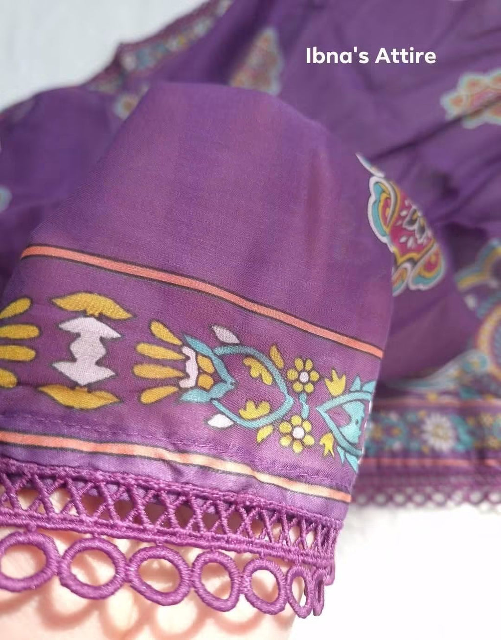Gul Jee Purple Digital Printed Pure Pakistani Lawn 3-Piece Suit with Lace Work & Voil Dupatta (Size 40)