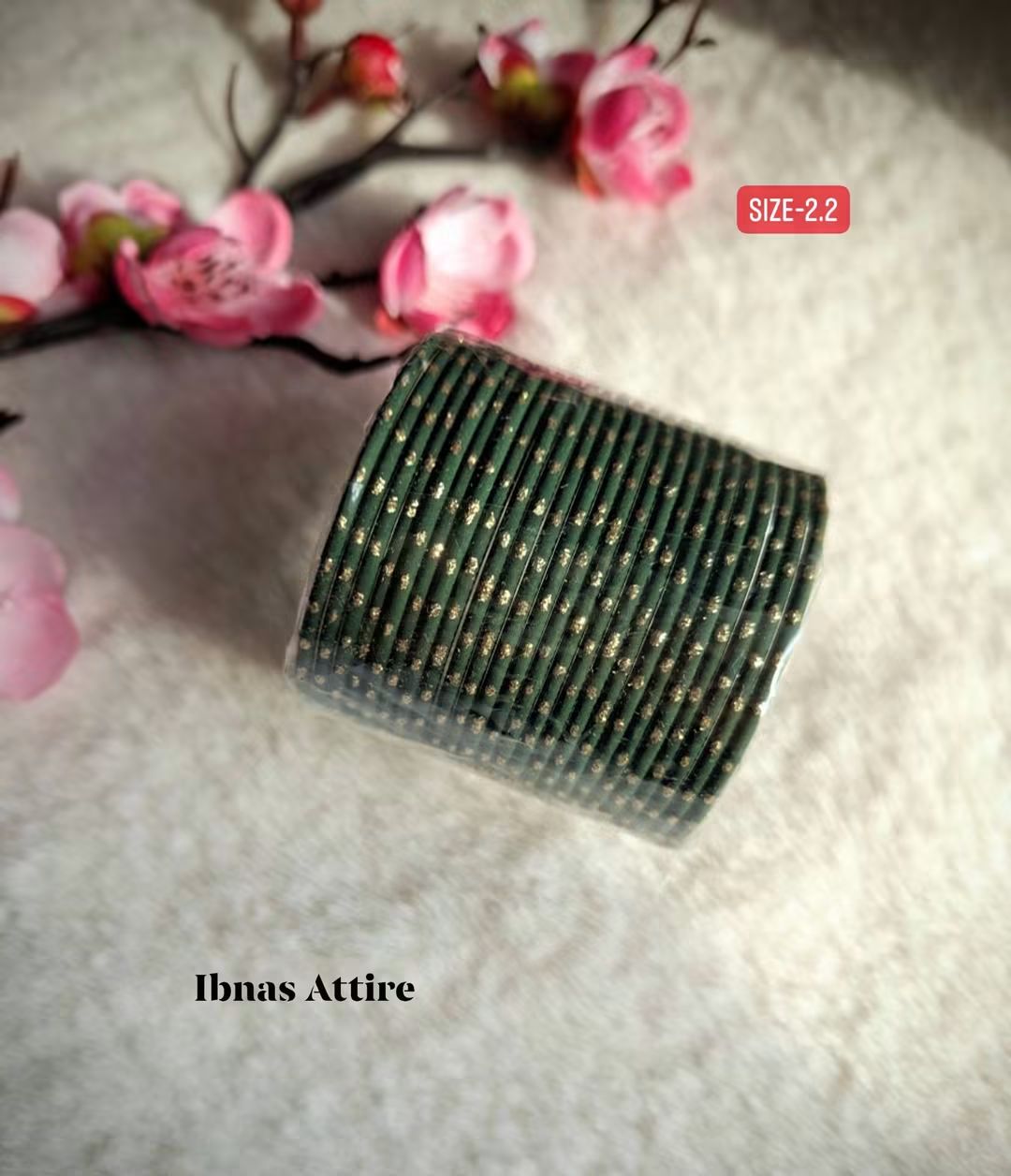 Kids Green Glitter Bangle Set | 24-Piece_ Festive Stack (Size 2.2)