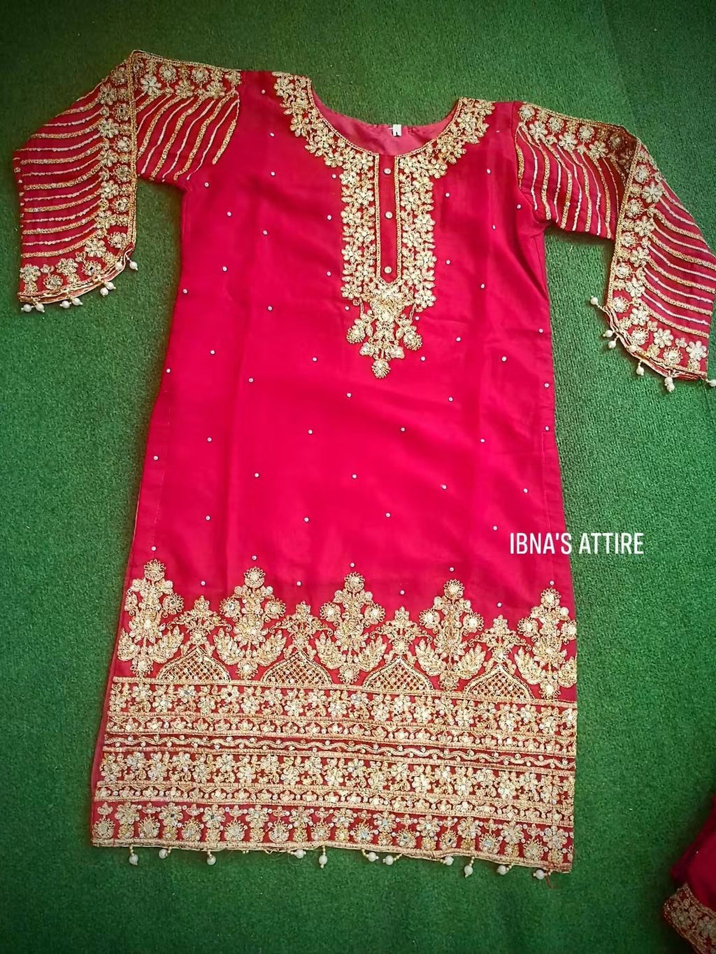 Pakistani Georgette 3-Piece Designer Suit in Magenda with Stone, Zari, Mirror Work, Embroidered Trouser, and Matching Dupatta (Size-44)