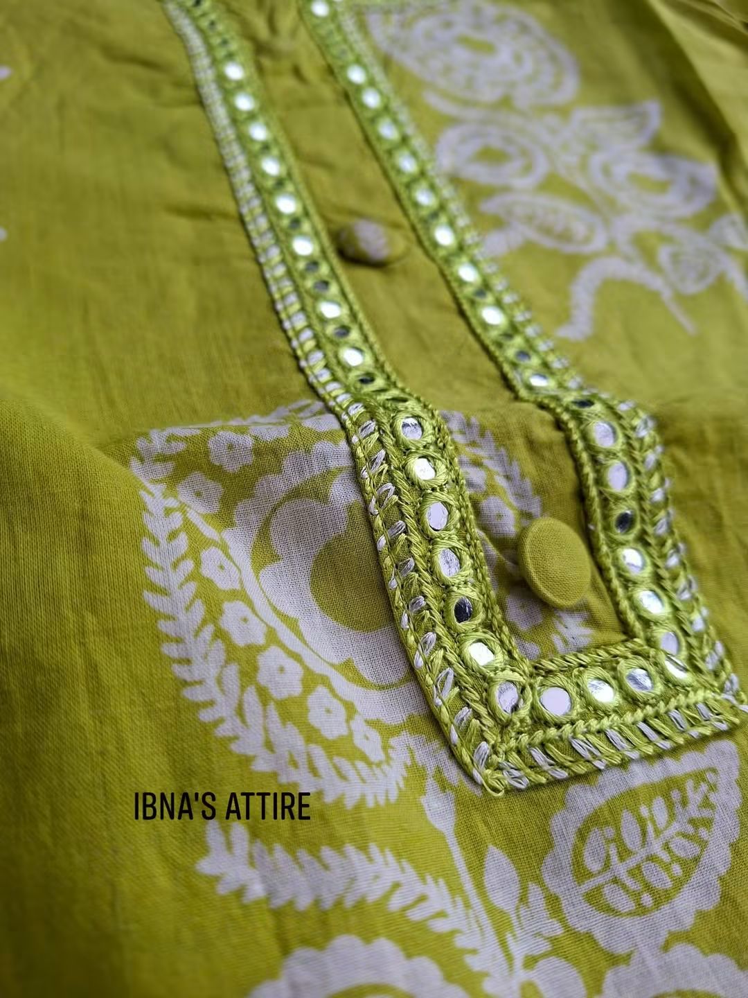 Soft and Comfortable Pure Jaipuri Cotton 3-Piece Kurti Set with Discharge Print, Foil Embroidery, and Mulmul Dupatta (Size- 46)
