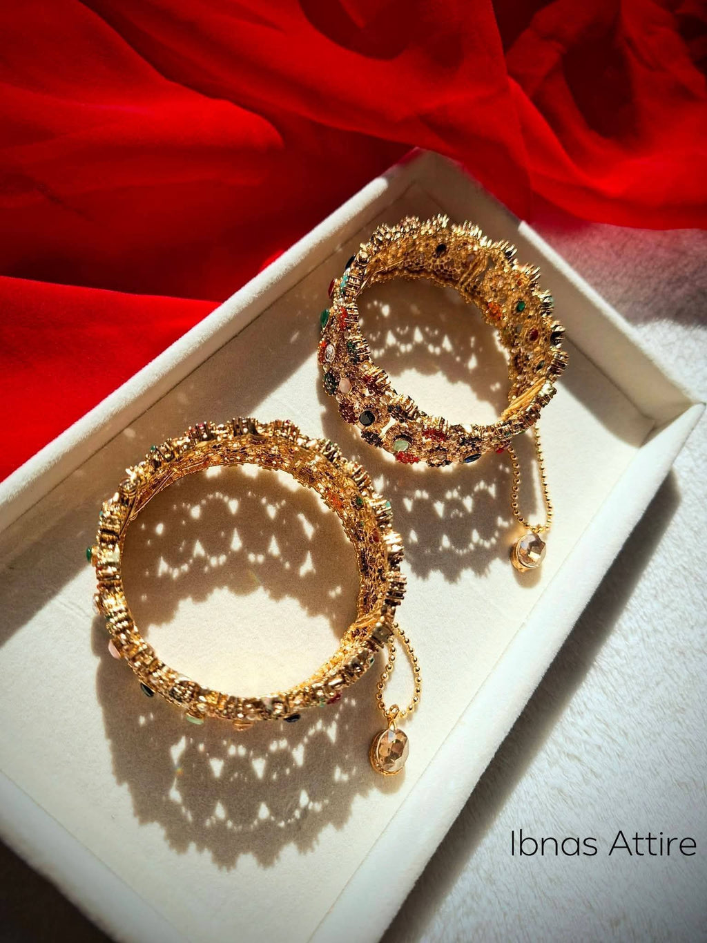 Antique Gold-Plated Multi-Color Stone Openable Bangle Pair | Handcrafted Royal Kada Bangles (Size 2.6)