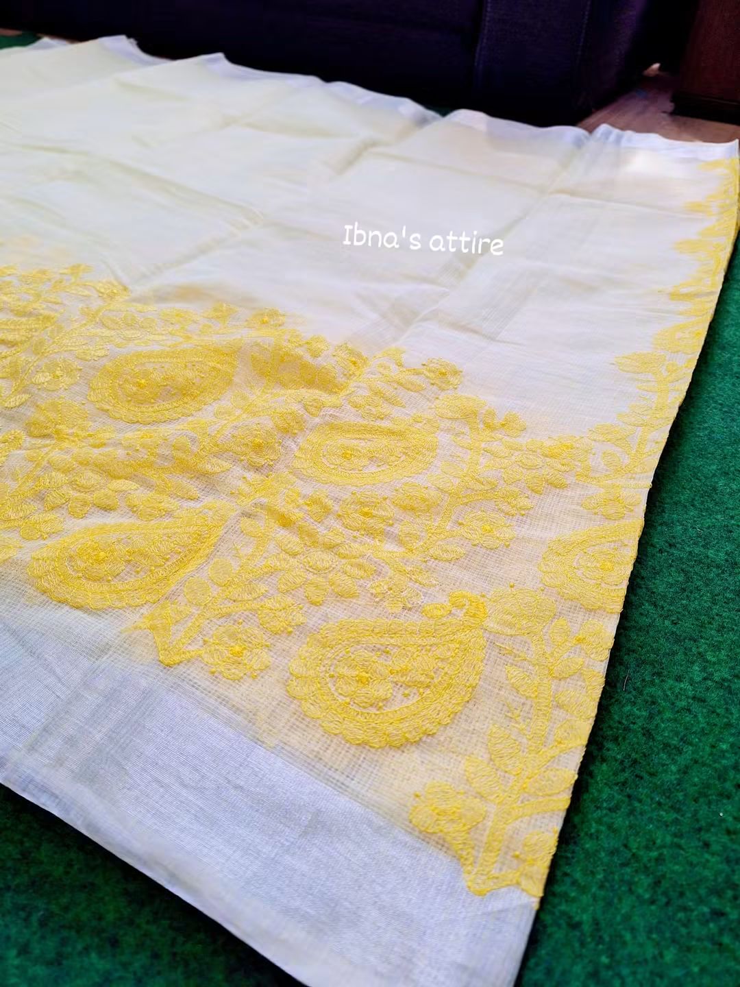 Pure Kota Saree with All-Over Lucknowi Chikankari Work & Cotton Block Printed Blouse Piece