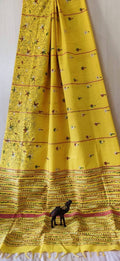 Khaddi hand stitch saree- yellow