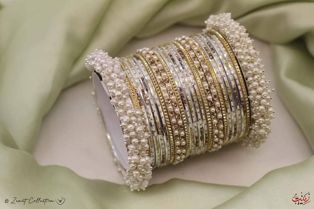 polki Bangle Set-silver-white