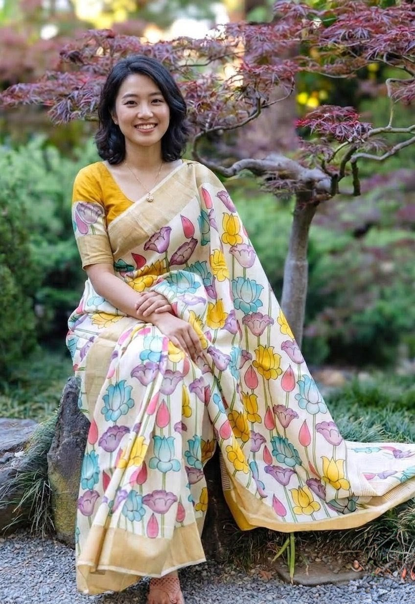 Soft linen floral saree