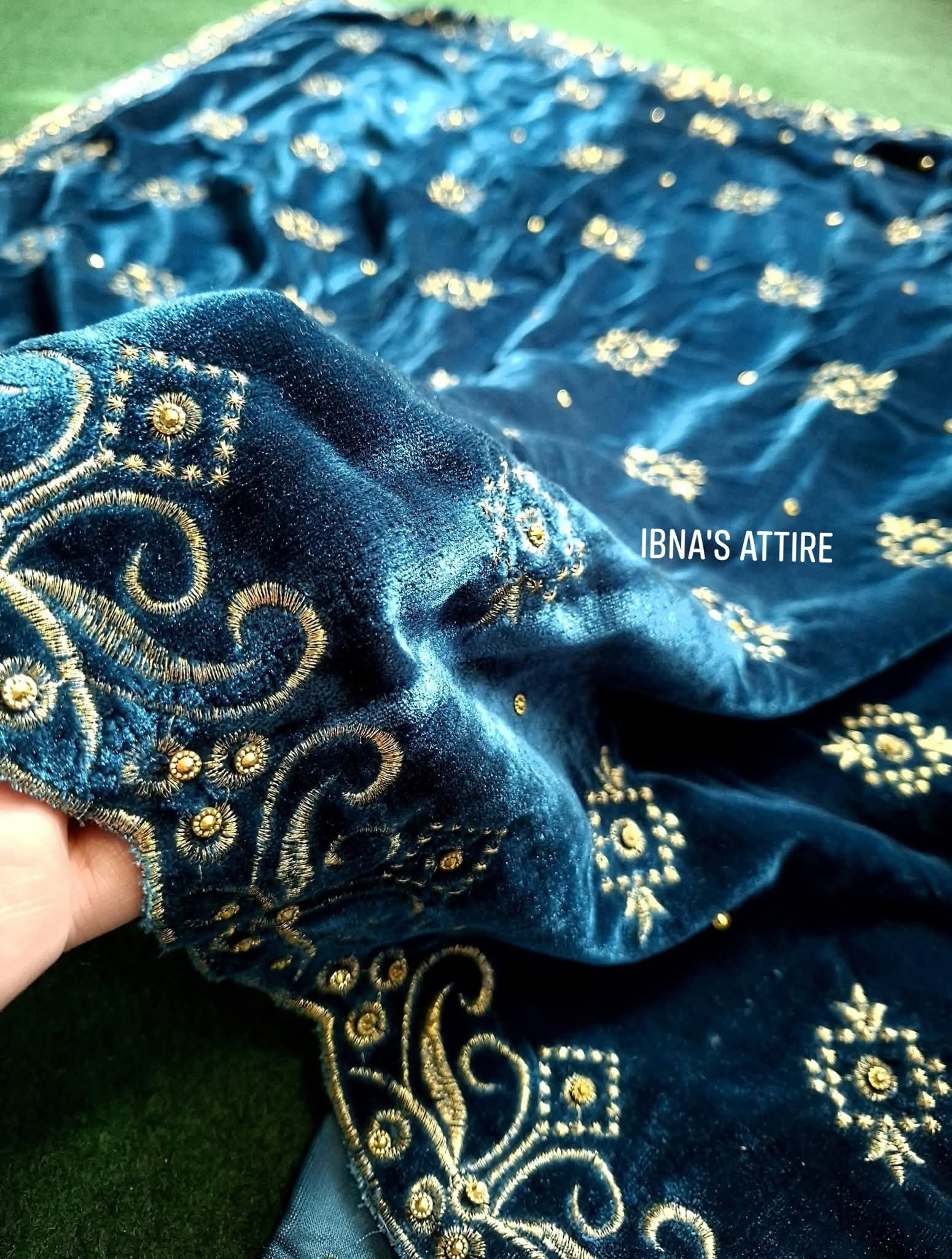 Velvet shawl- Teal blue