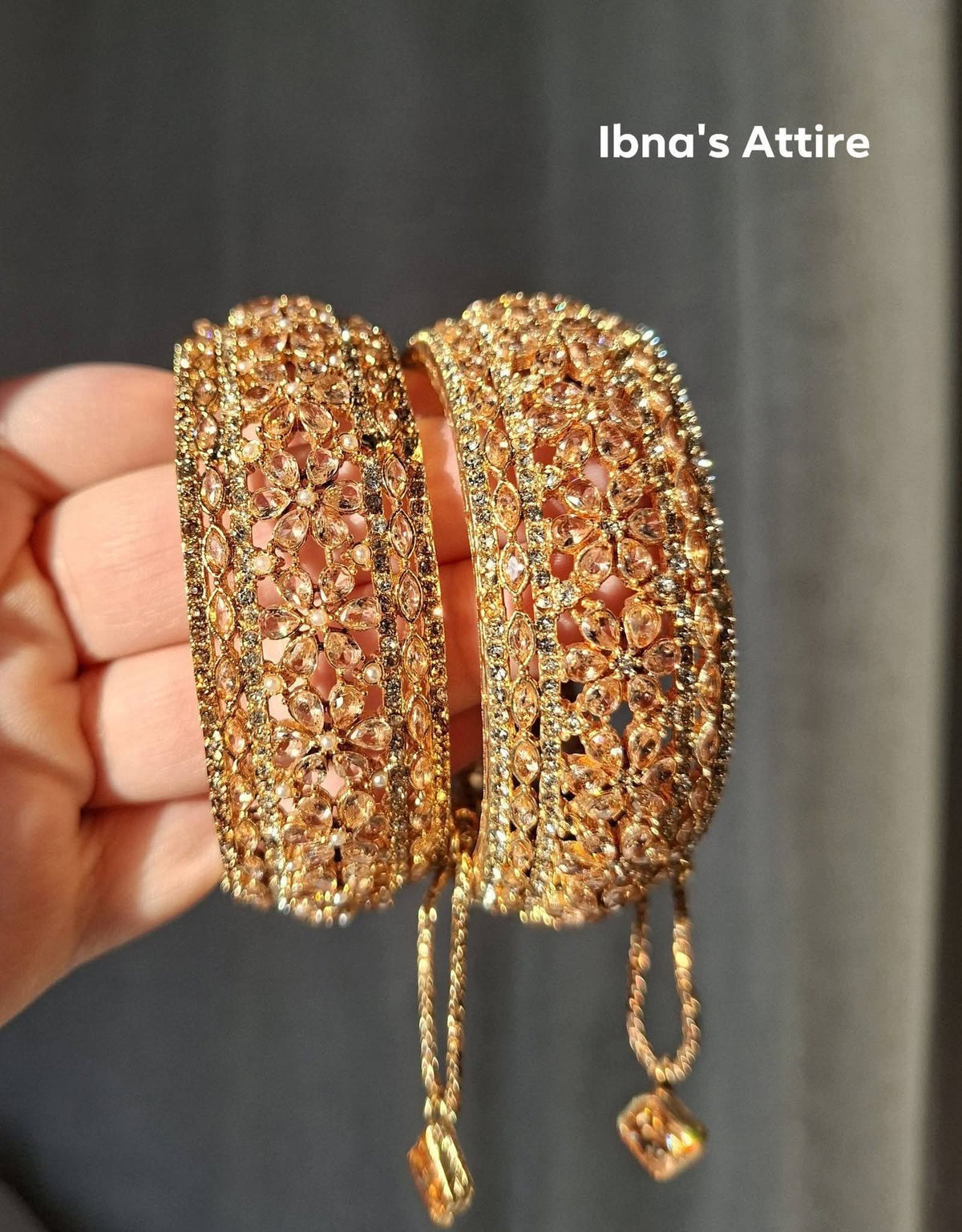 American Diamond Antique Openable Bangle Pair | Handcrafted AD Cubic Zirconia Royal Kada Bangles (Size 2.6)