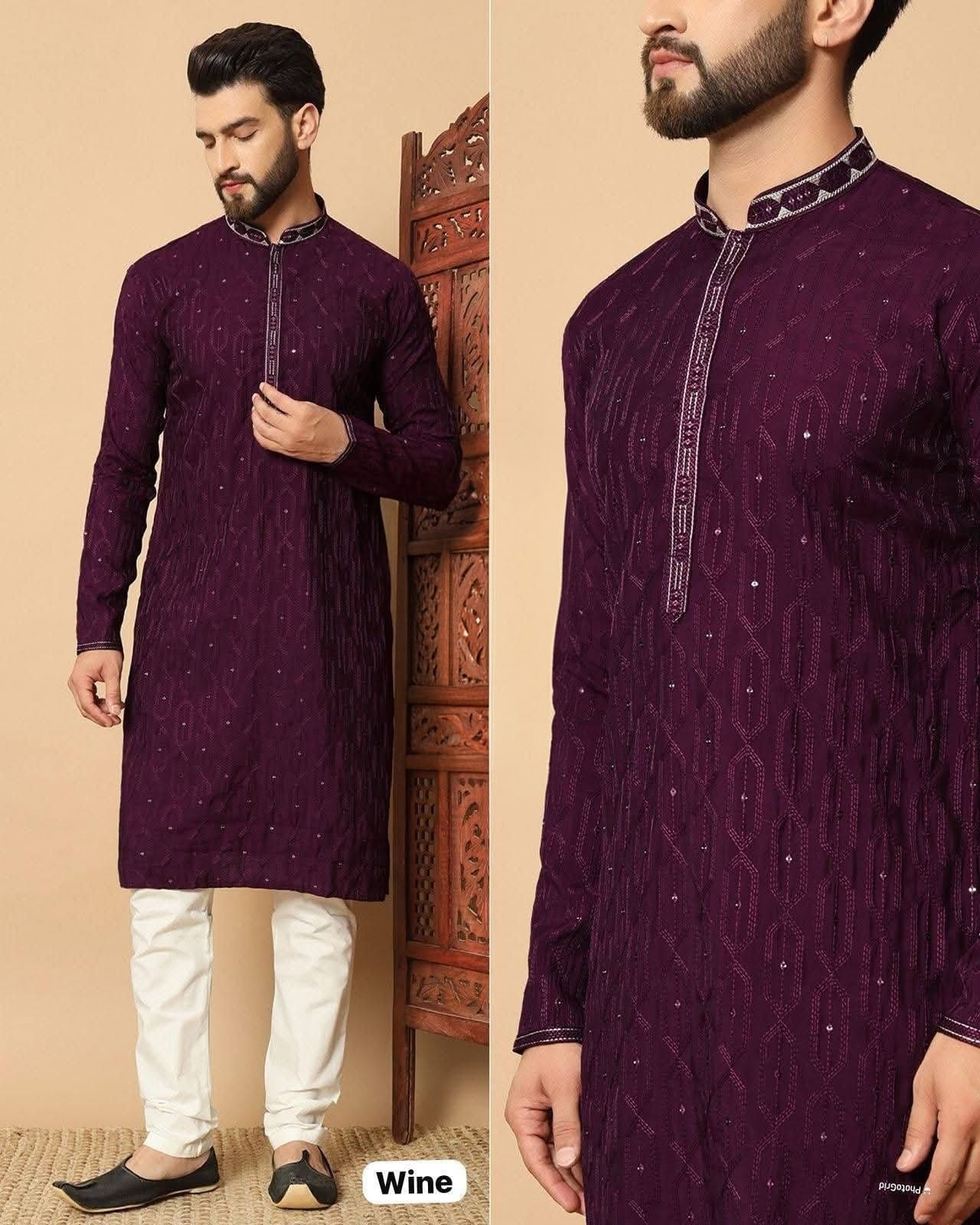 Premium silk panjabi / kurta - wine