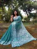 Jamdani saree- power loom-  sea green