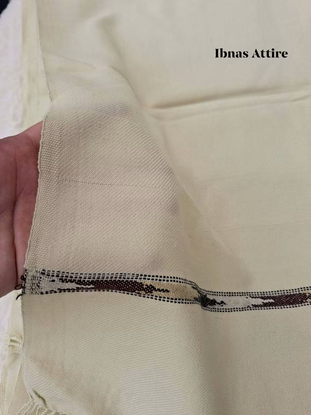 Men's Premium Warm Pashmina Winter Wool Shawl | Off-White/Beige with Woven Border & Tassels (250×130 cm)
