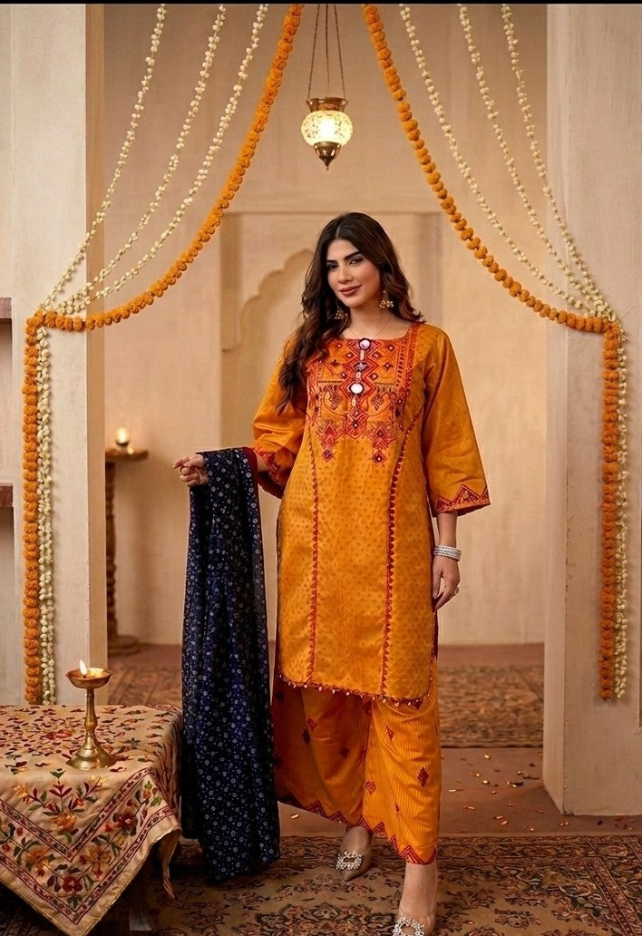 Pakistani silk khaddi three piece