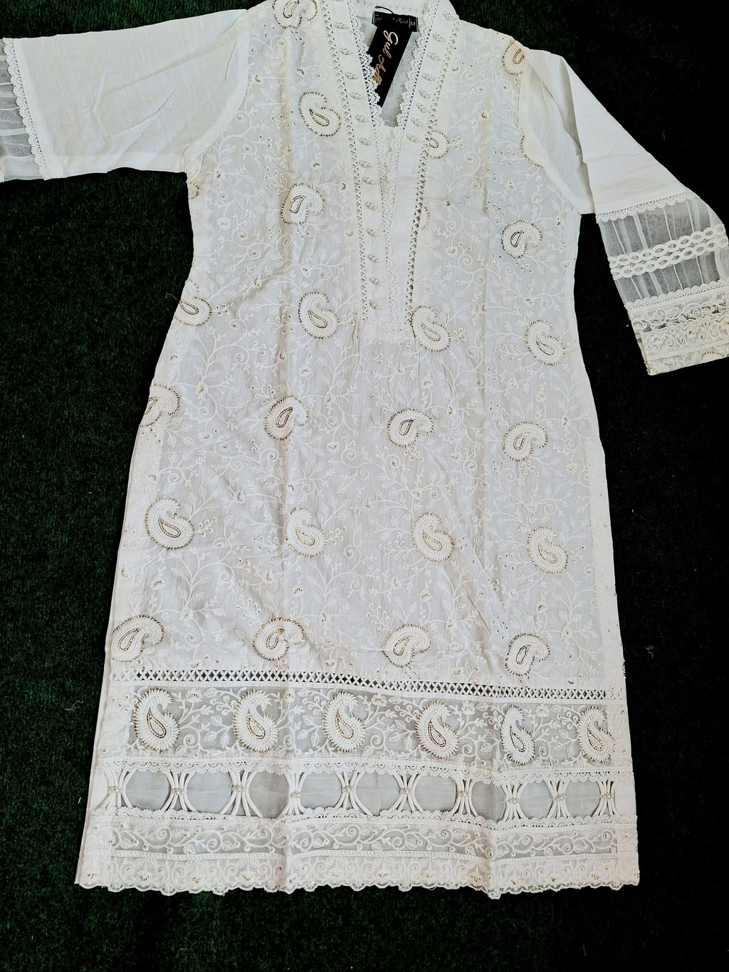 Gul Adhar Luxury Chikankari Collection - White Slub Lawn Shirt, Cambric Trouser, and Digital Printed Chiffon Dupatta-(Size: 40 & 50)