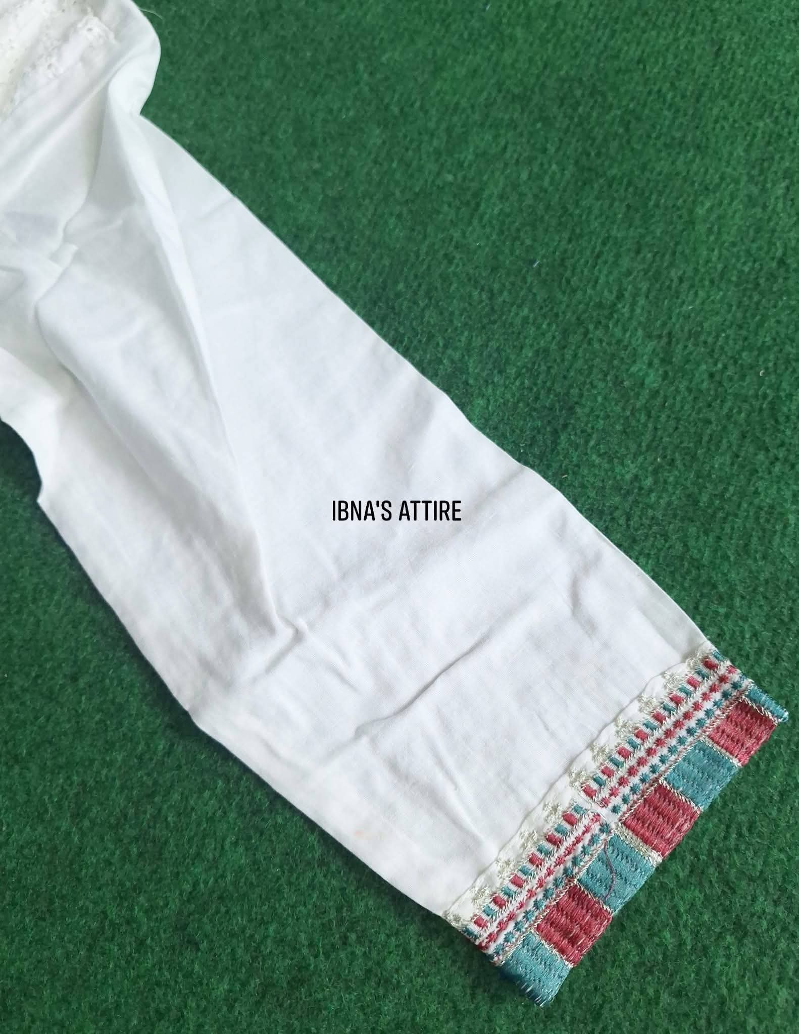 Pure Cotton 3-Piece Suit with Schiffli Chikankari Top, Pants & Printed Cotton Silk Dupatta