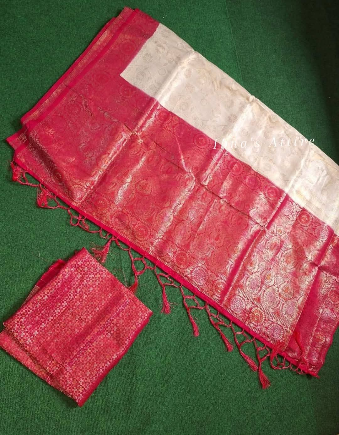 Premium Soft Kanjivaram Silk Saree with a Rich Pallu - Jacquard design- with blouse piece.