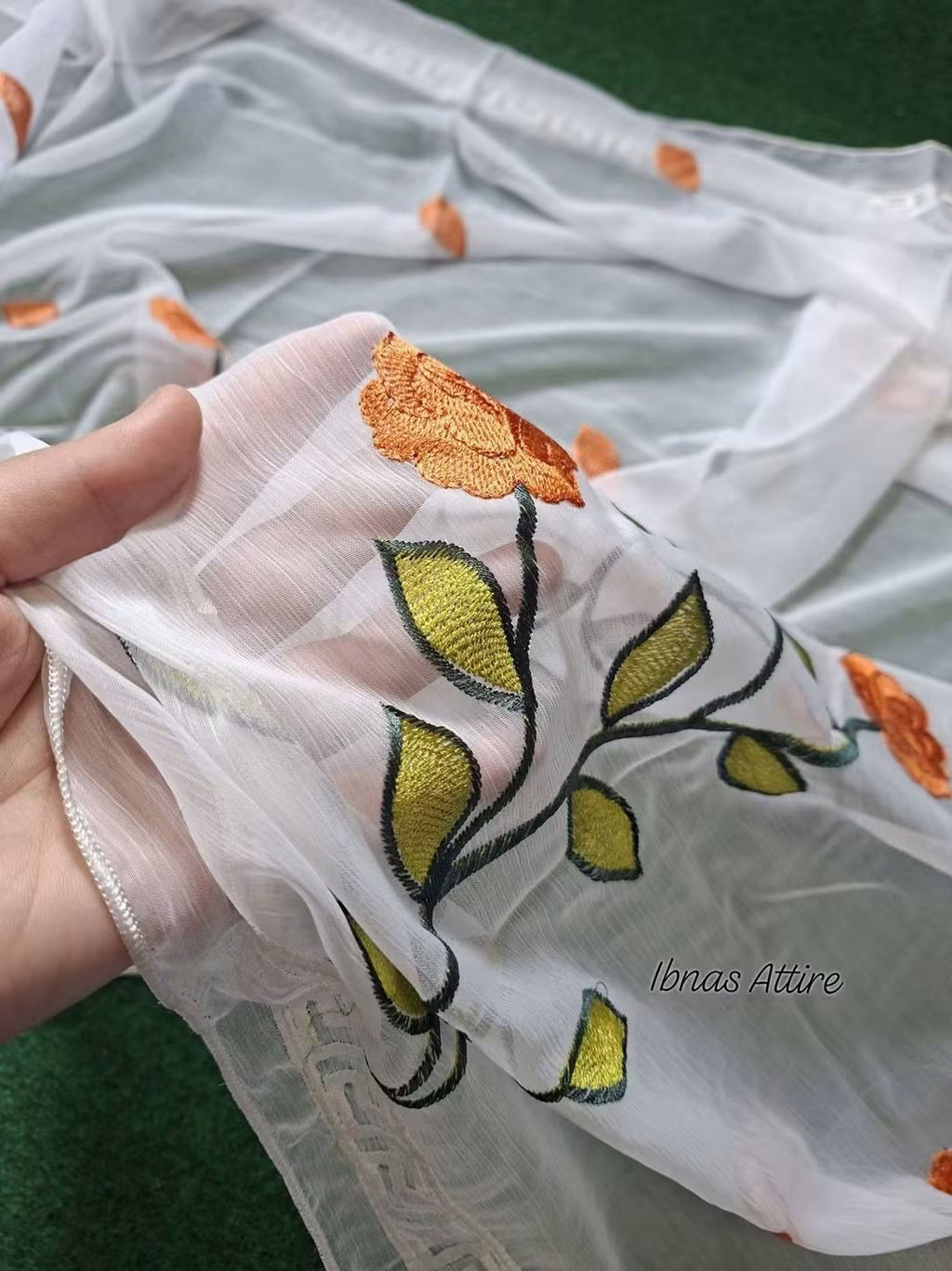 3-Piece Pakistani Lawn Suit in Rust Orange with Front Embroidery, Plain Lawn Pant, and Floral Embroidered Georgette Dupatta (Size- 42)