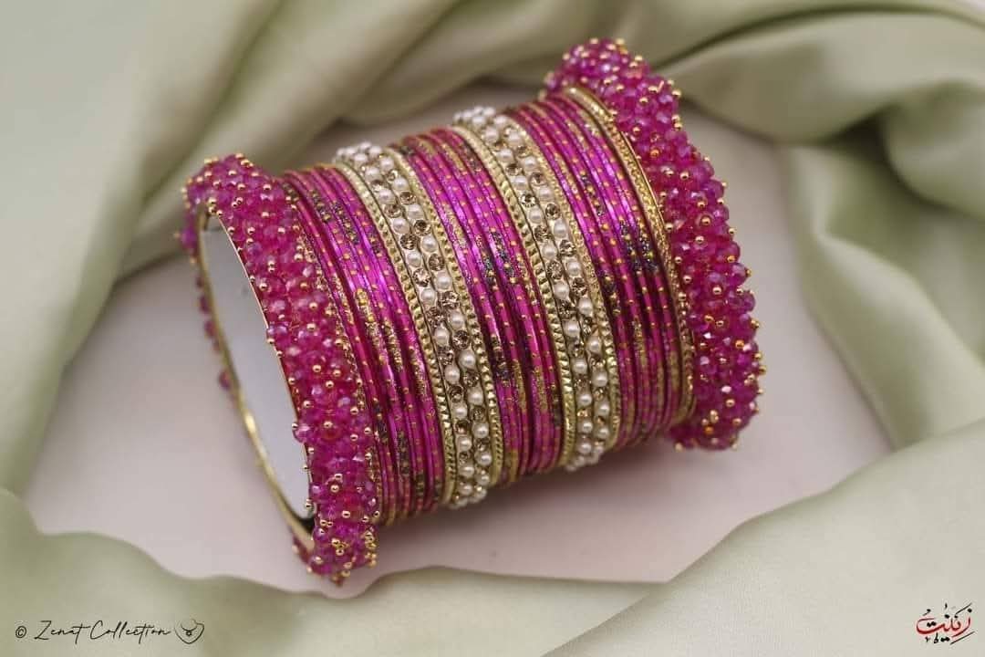 Polki bangles set - Pink