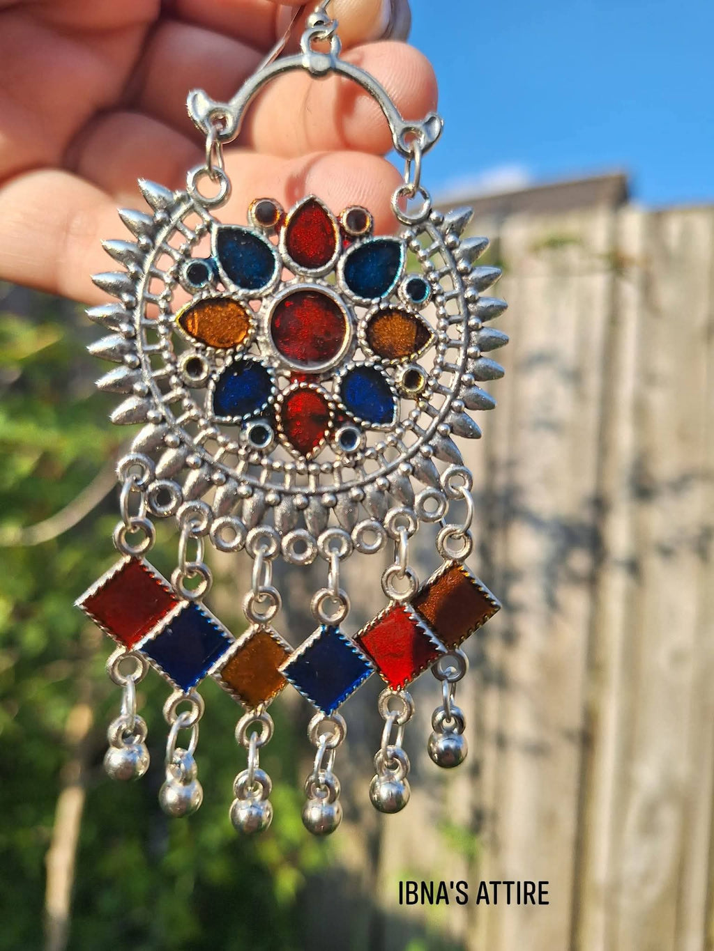 Multicolor Enamel Oxidized Silver Chandelier Earrings | Bohemian Afghan Style Statement Dangles with Ghungroo Drops