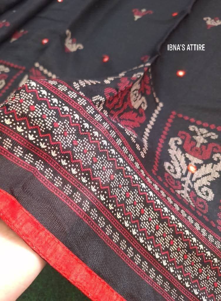 Kalamkari Linen Jute Silk Saree with Foil Work with blouse piece