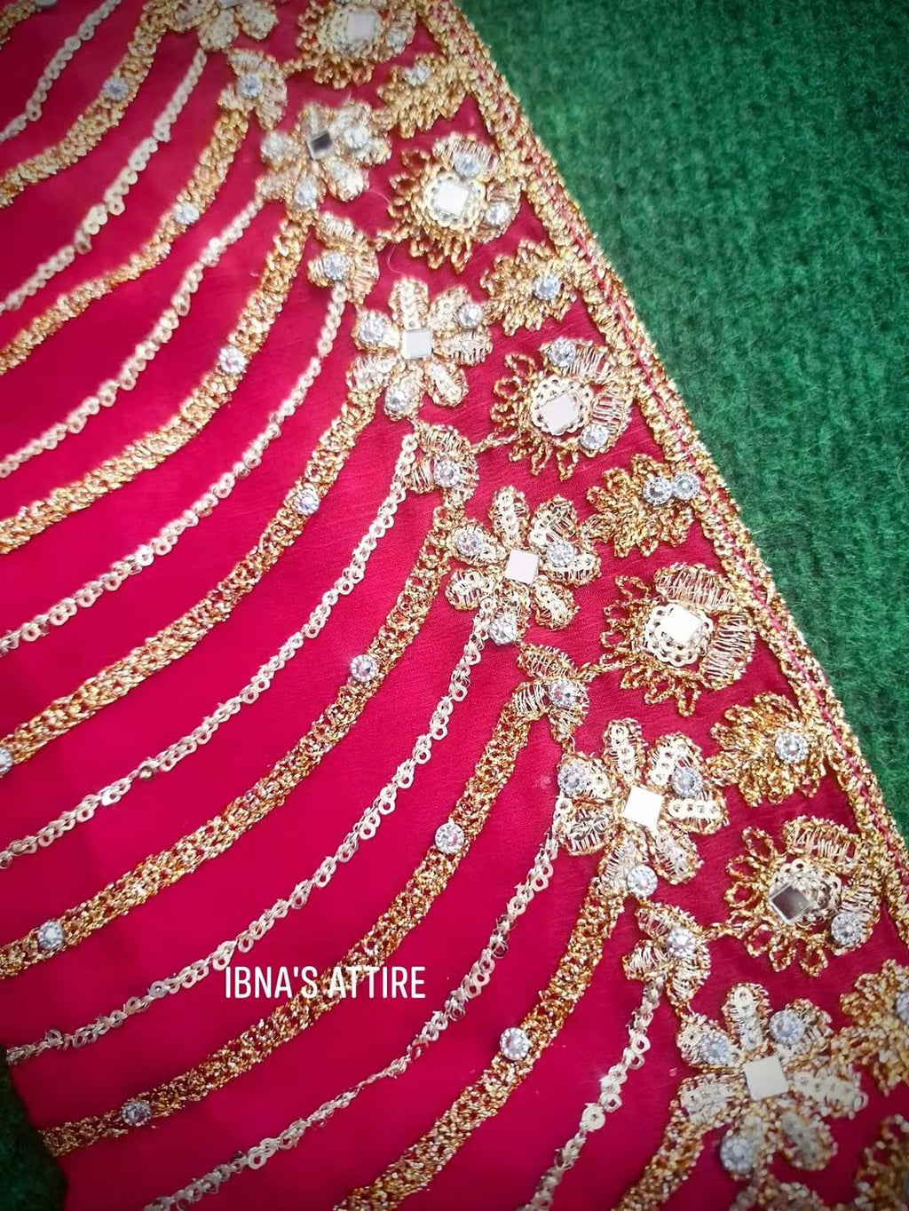 Pakistani Georgette 3-Piece Designer Suit in Magenda with Stone, Zari, Mirror Work, Embroidered Trouser, and Matching Dupatta (Size-44)