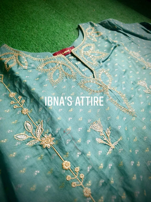 Bin Saeed Summer Friendly Jacquard Lawn- Cutwork - embroidery-sequence- mirror cut - Three Piece Suit (Size-42)
