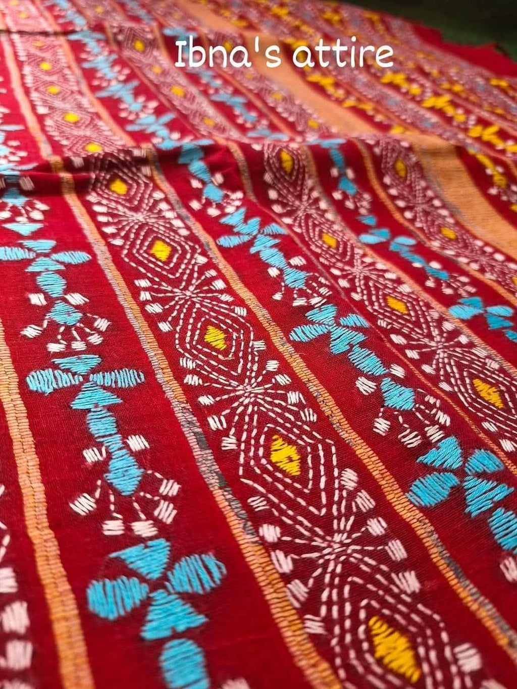 Khaddi hand stitch saree-red