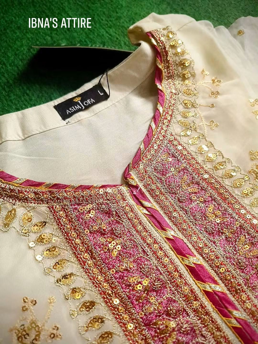Asim Jofa Designer Embroidered Pakistani Organza 3-Piece Suit Set (size- 42)