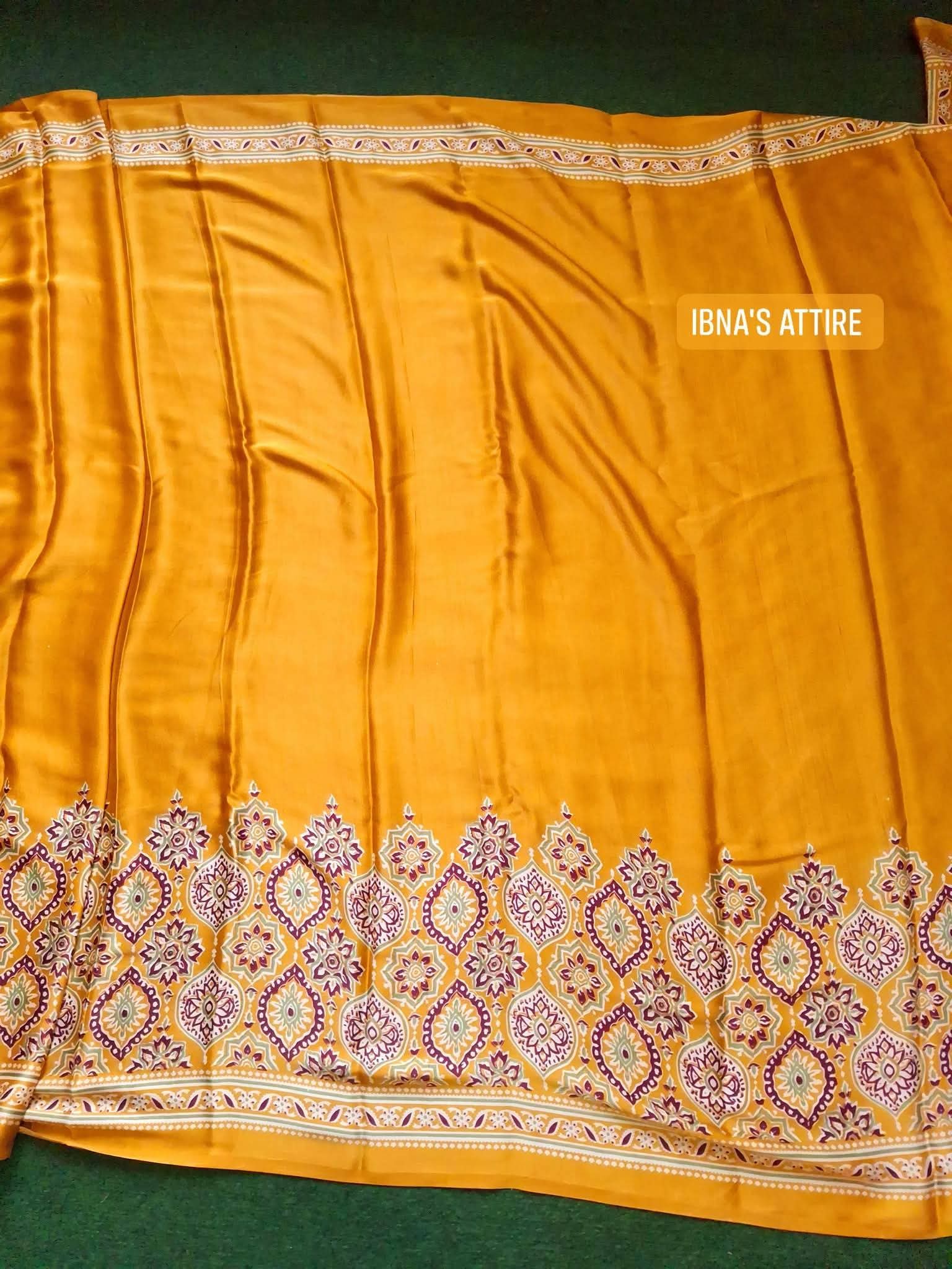 Ajrakh satin creape silk saree