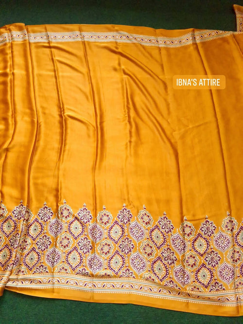 Ajrakh satin creape silk saree