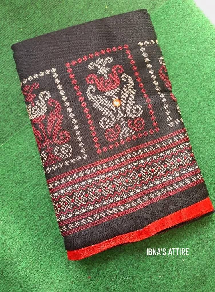 Kalamkari Linen Jute Silk Saree with Foil Work with blouse piece