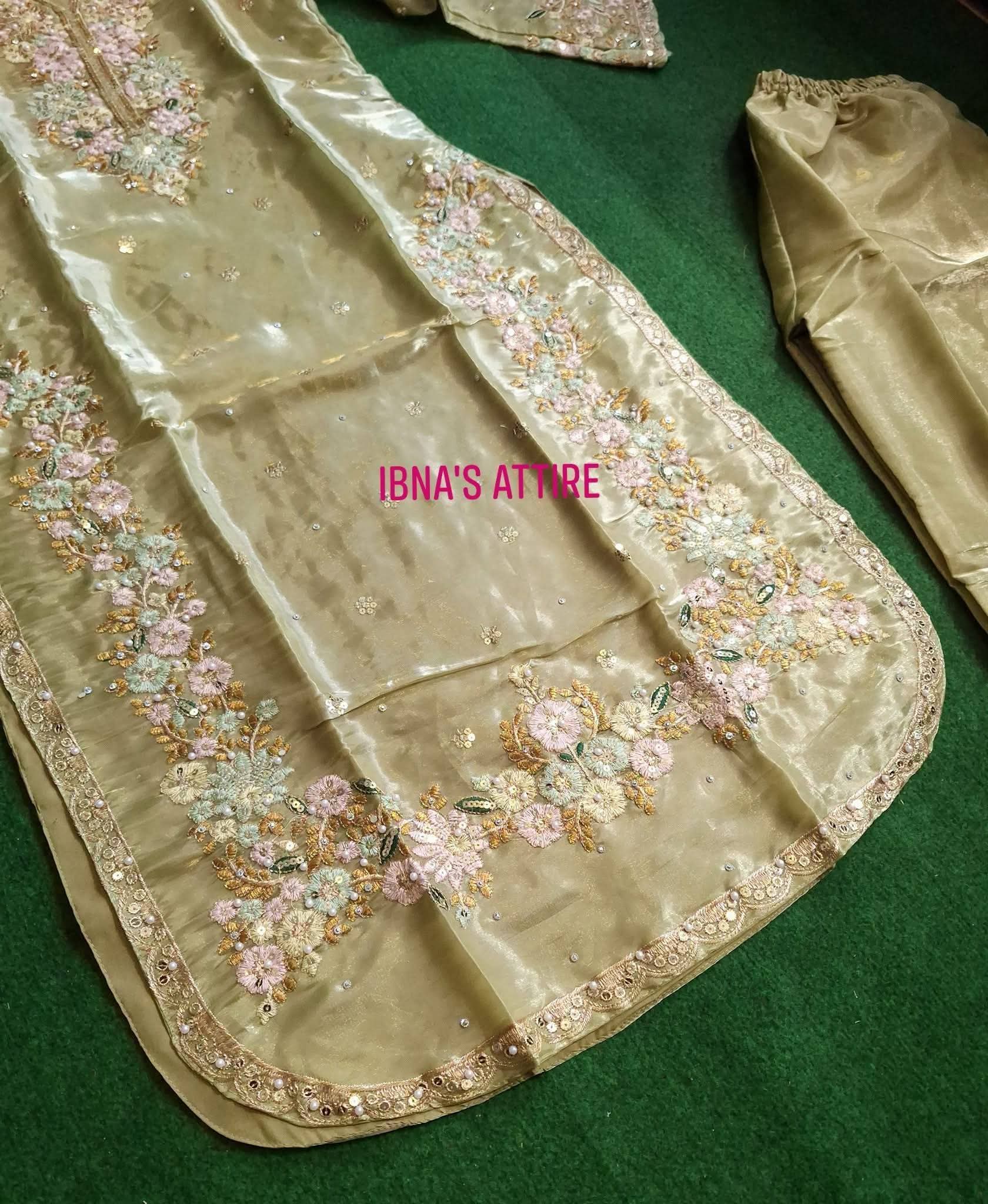 Premium Golden olive Jimmy Choo Fabric Party Suit Set