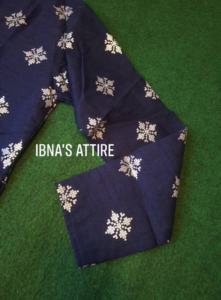 Men Navy Blue Soft Parbon Silk Kurta