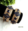 American Diamond Gold-Plated Openable Bangle Pair | Royal Blue Cubic Zirconia Statement Kada Bangles (Size 2.6)