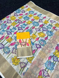 Premium Soft Linen Saree with Digital Floral Print & Contrast Blouse Piece.