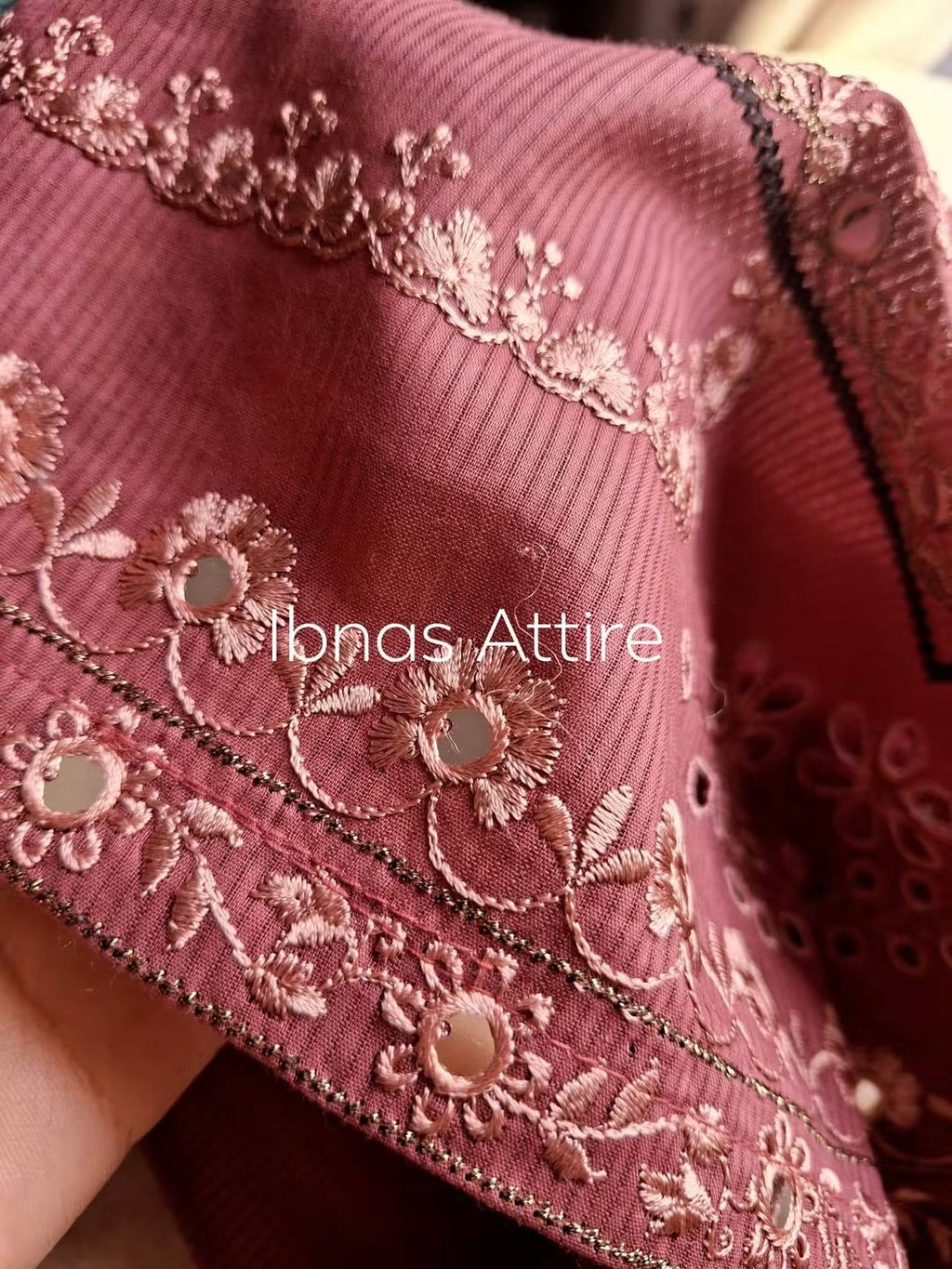 Pakistani Self Cotton 2-Piece Kurta Set | Mauve Festive Suit with 9MM Sequin Embroidery & Tassels (Size- 38)