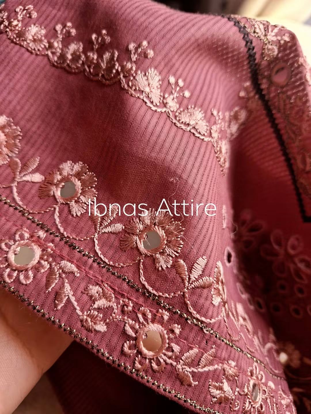 Pakistani Self Cotton 2-Piece Kurta Set | Mauve Festive Suit with 9MM Sequin Embroidery & Tassels (Size- 38)