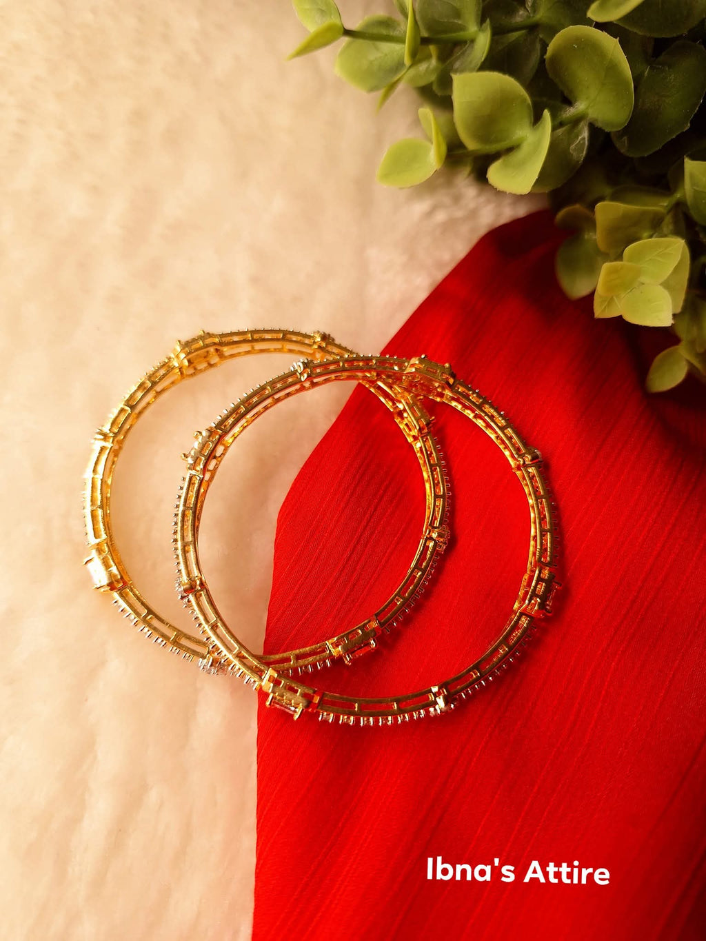Gold plated American Diamond Bangles pair (size- 2.6)