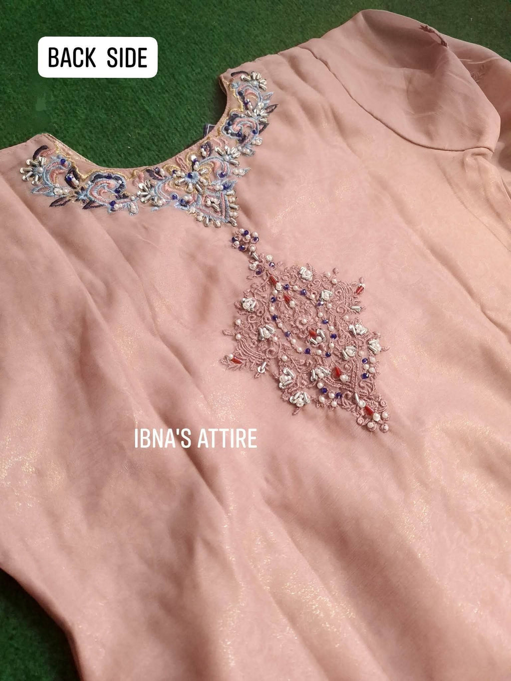 Luxury Pret Pakistani Chiffon Hand-Embellished 3-Piece Suit | Dusty Pink Banarsi Katan Designer Festive Wear (Size-42)