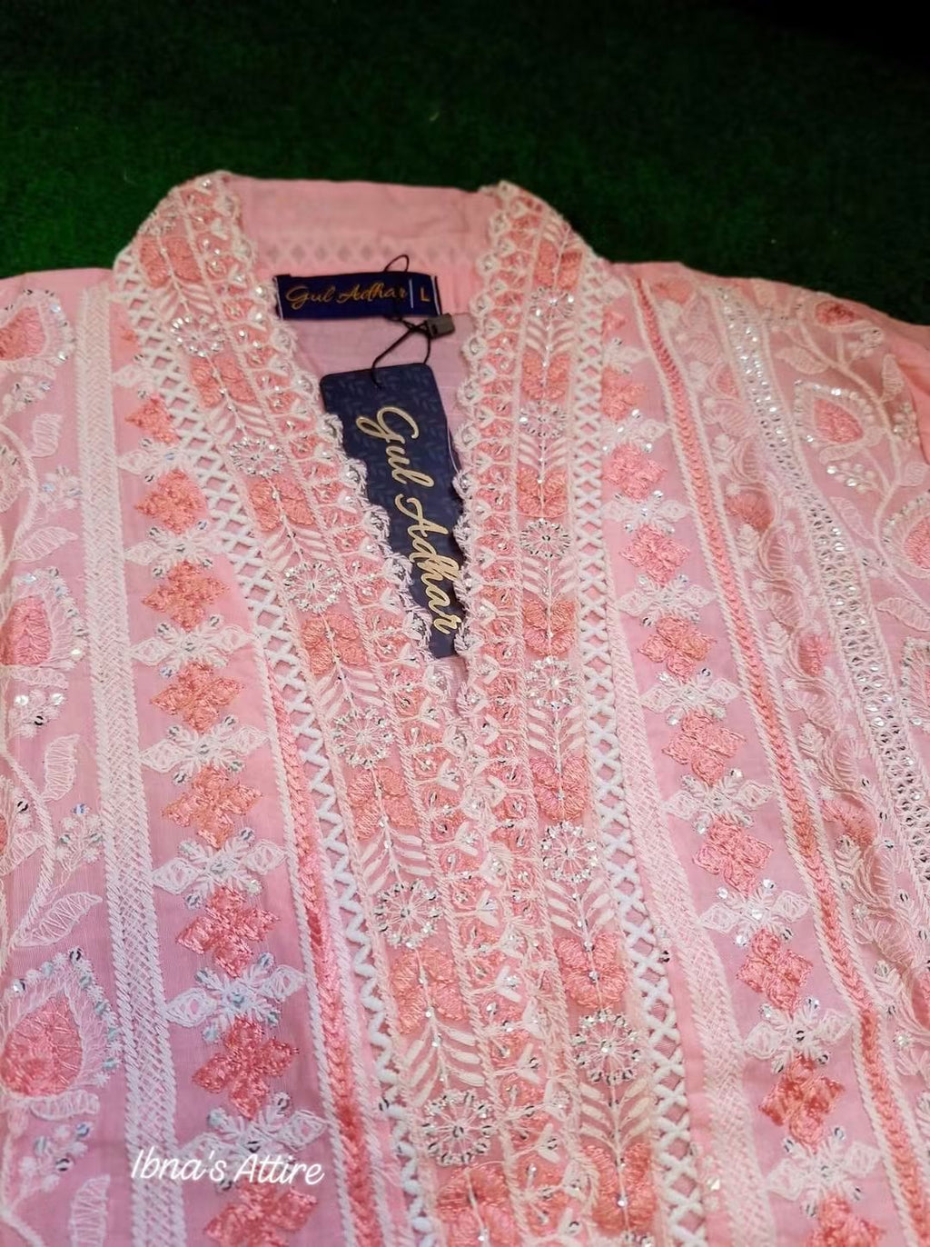 Gul Adhar Slub Lawn Light Pink Chikankari Pakistani Suit with Digital Printed Chiffon Dupatta (Size-42)