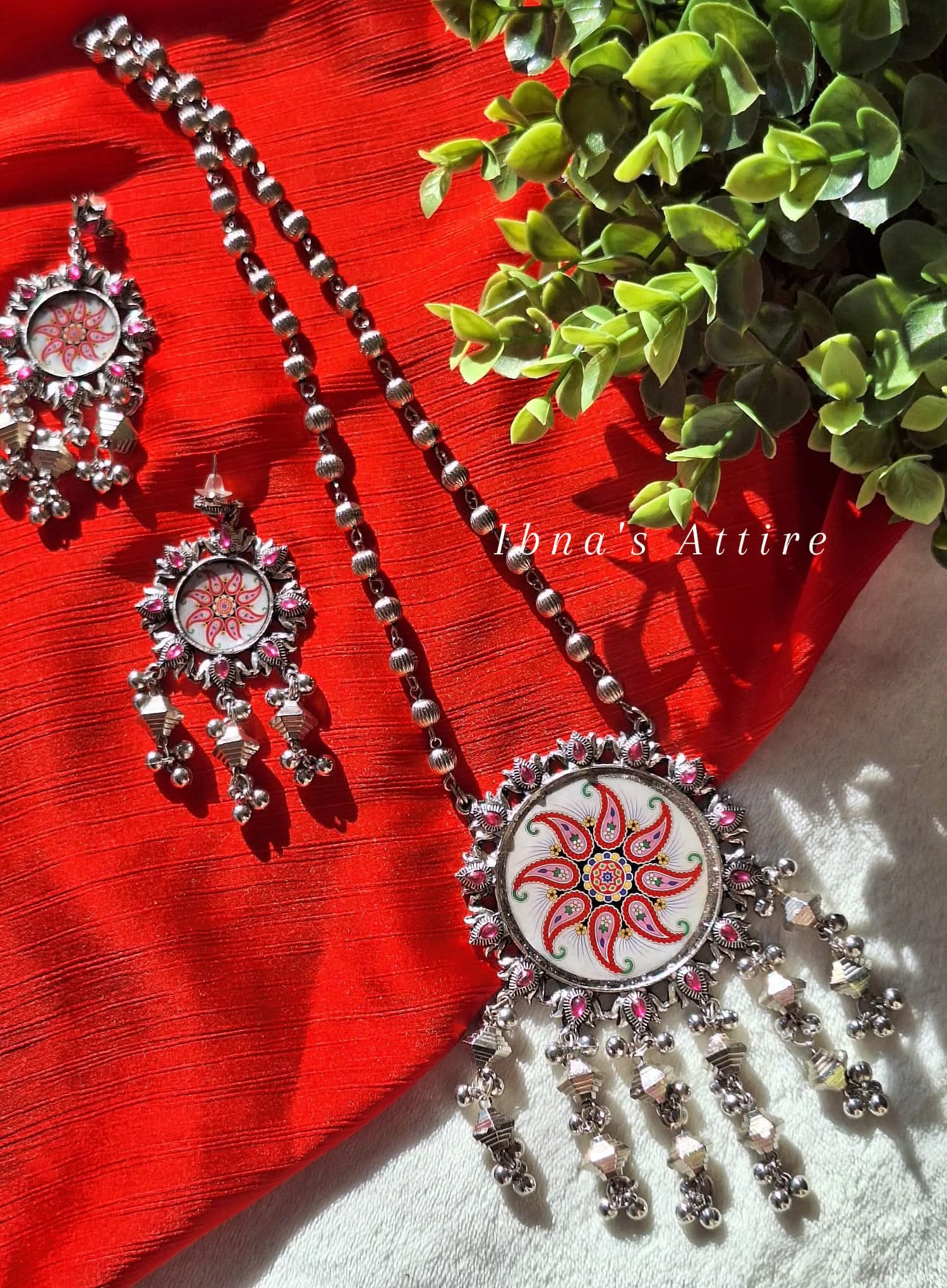 German silver necklace set with earrings 👉Length- 36 cm