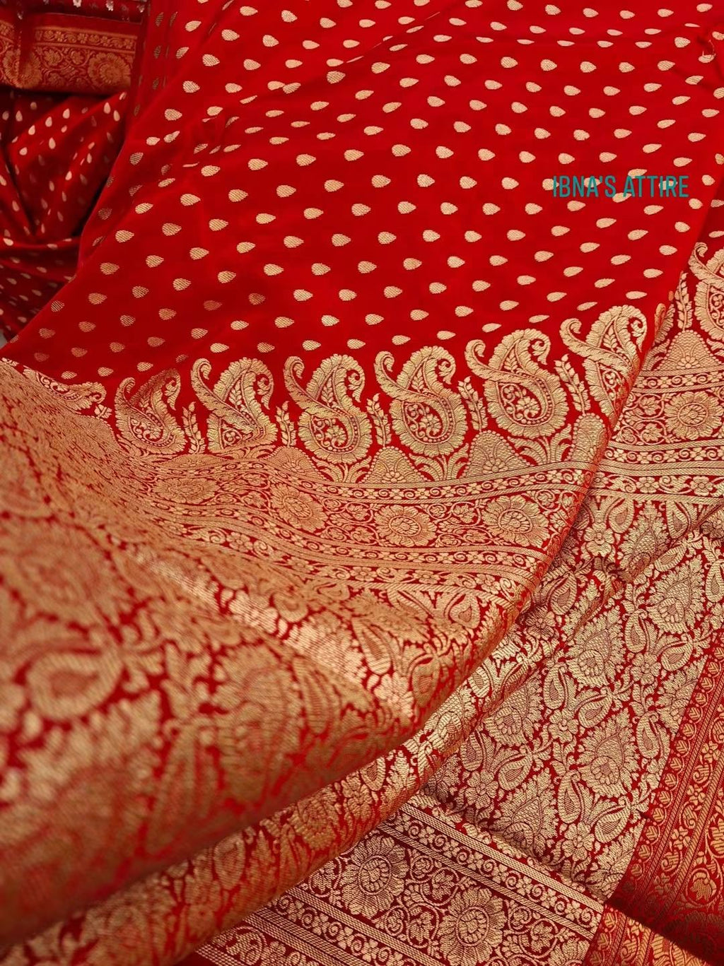 Red Banarasi Katan Silk Saree | Super Soft Mashru Satin Dual Tone with Golden Zari Booti & Blouse Piece
